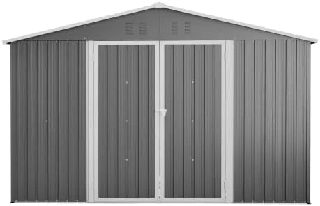 Abri de jardin en acier galvanisé 300x252 cm - Gris - Robuste et résistant aux intempéries, idéal pour vélos et outils, toit à pignon