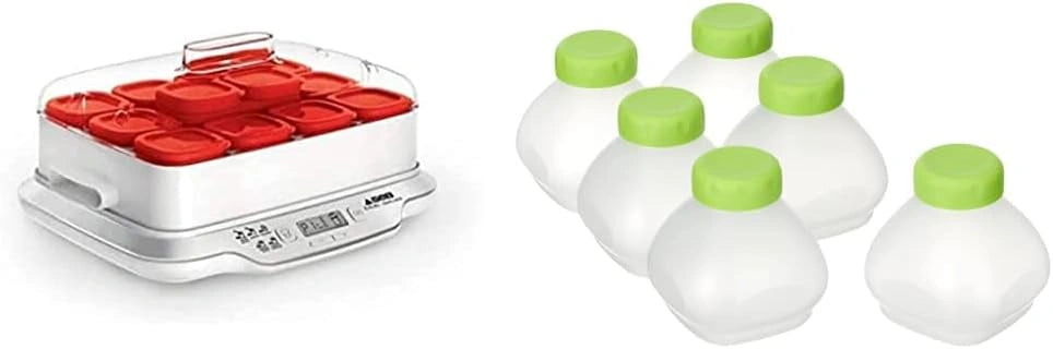 Yaourtière Seb 12 Pots, Compacte, 5 Programmes, Sans BPA, avec Coffret 6 Bouteilles Délices