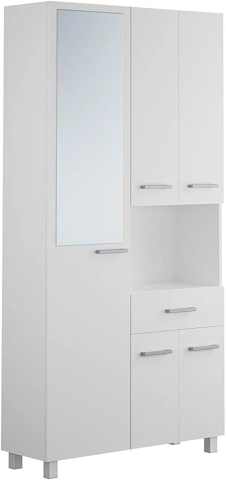 Armoire de Salle de Bain avec Miroir Intégré - 180 cm - Finition Blanche - MINELA