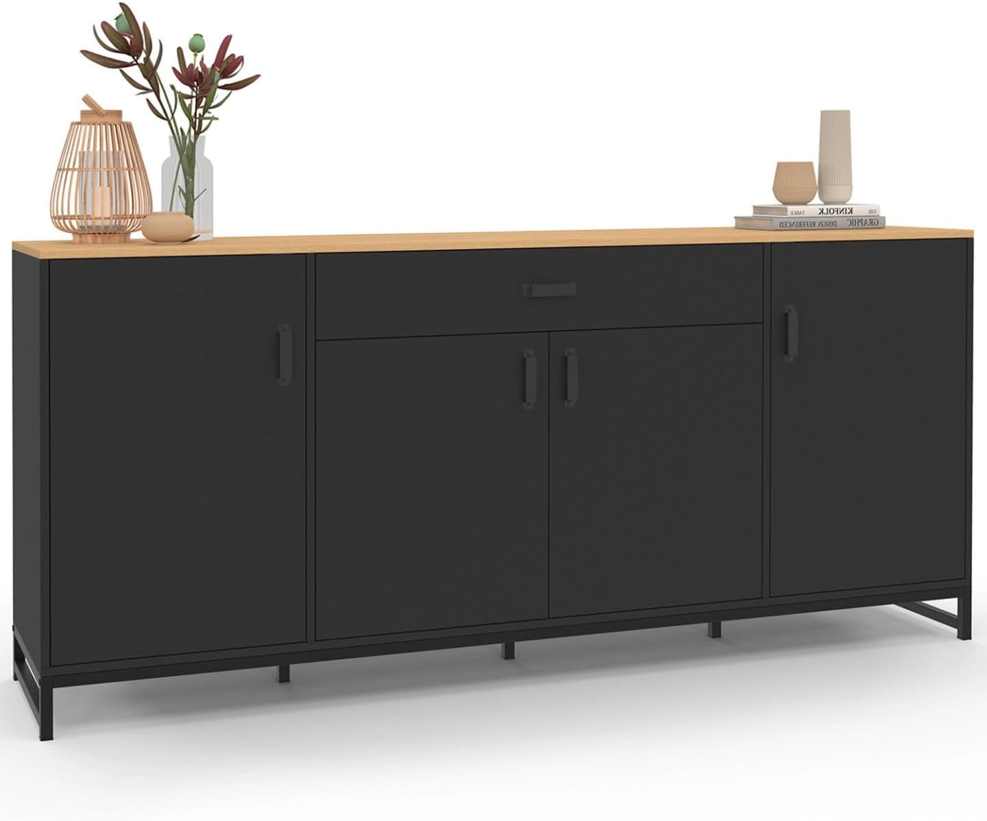 Buffet XXL Washington en Bois et Noir avec 4 Portes et 1 Tiroir - 180 cm