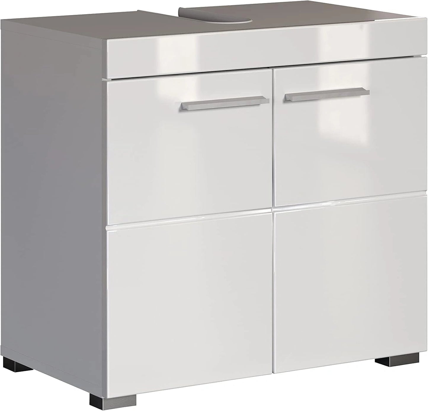 Meuble Bas de Salle de Bain Amanda 60x56x34 cm Blanc Brillant avec Grand Espace de Rangement