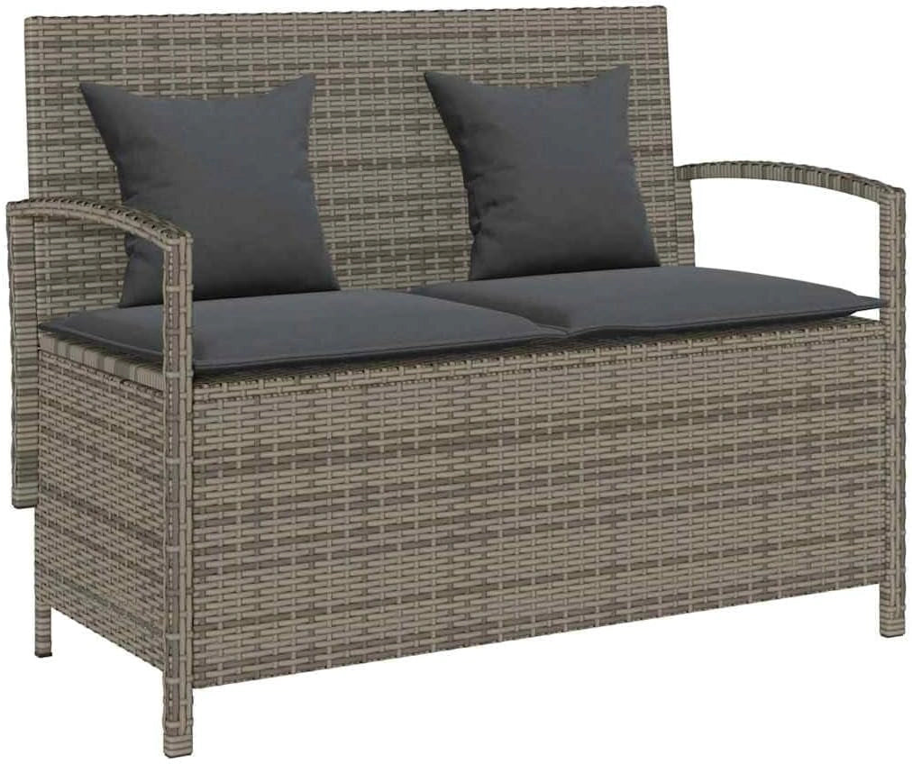 Banc de Jardin en Résine Tressée avec Coussin Gris, Rangement Extérieur