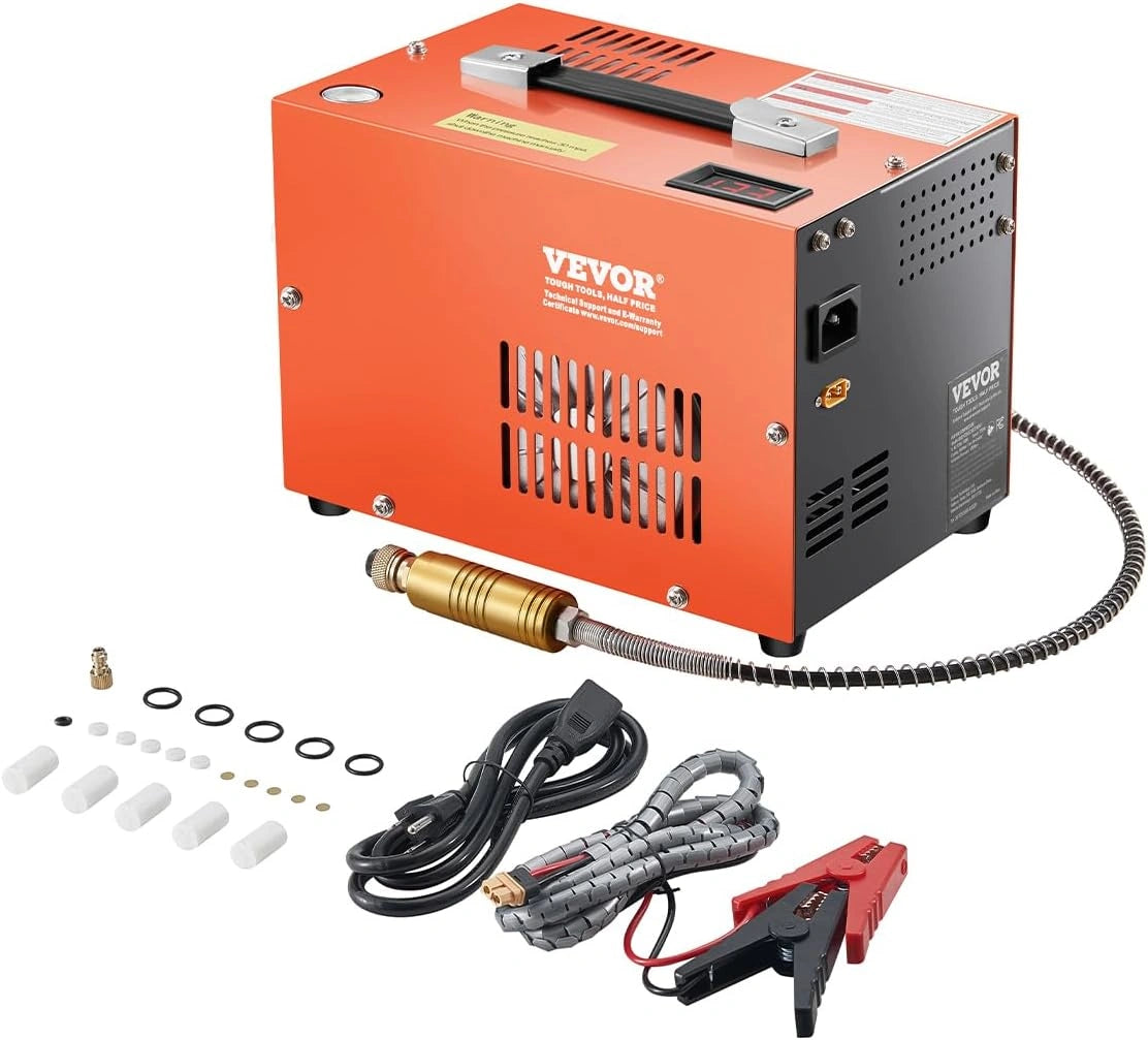 Compresseur d'air PCP portable VEVOR 250W, 30 MPa, avec convertisseur intégré et ventilateur de refroidissement, arrêt manuel, pompe sans huile pour pistolet à air et réservoir paintball