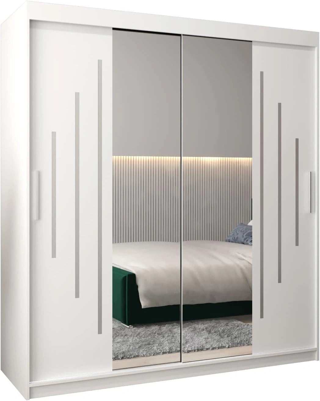 Armoire Moderne à Portes Coulissantes avec Miroir - 180x200x62 cm - Blanc Mat