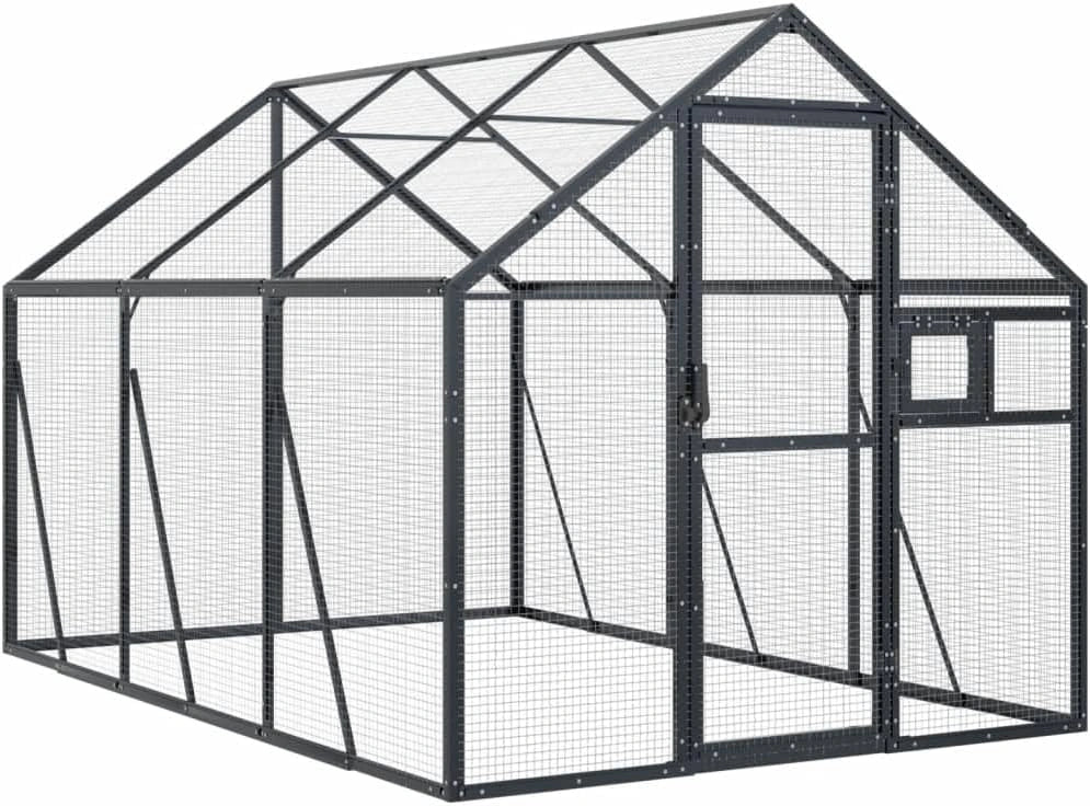 Grande Volière Extérieure en Aluminium pour Oiseaux - 1,79x3x1,85 m - Couleur Anthracite