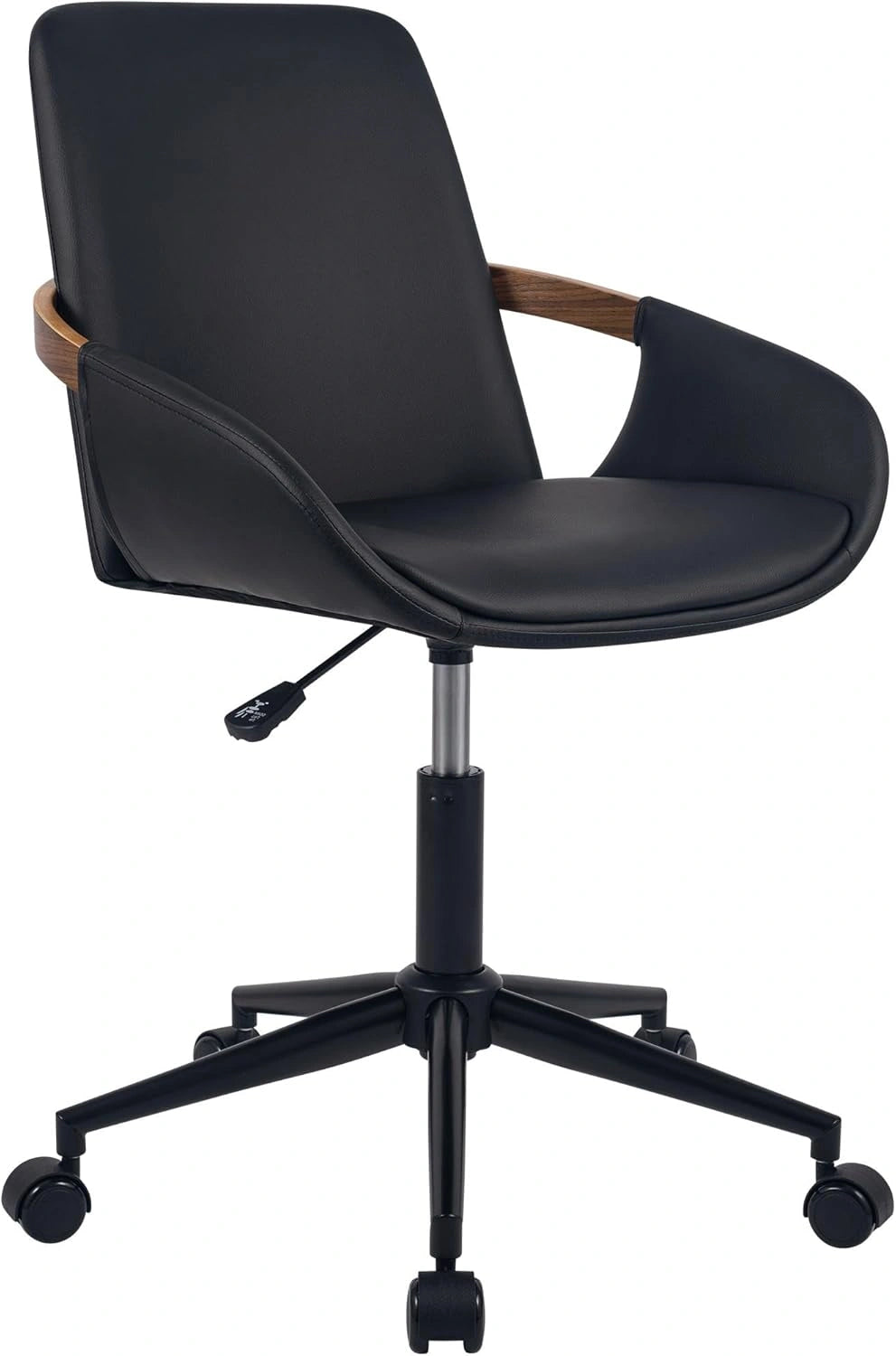 Chaise de Bureau Ergonomique Daina en Similicuir avec Réglage en Hauteur, Pivot 360° et Roulettes, Revêtement Confortable, Couleurs : Noyer/Noir
