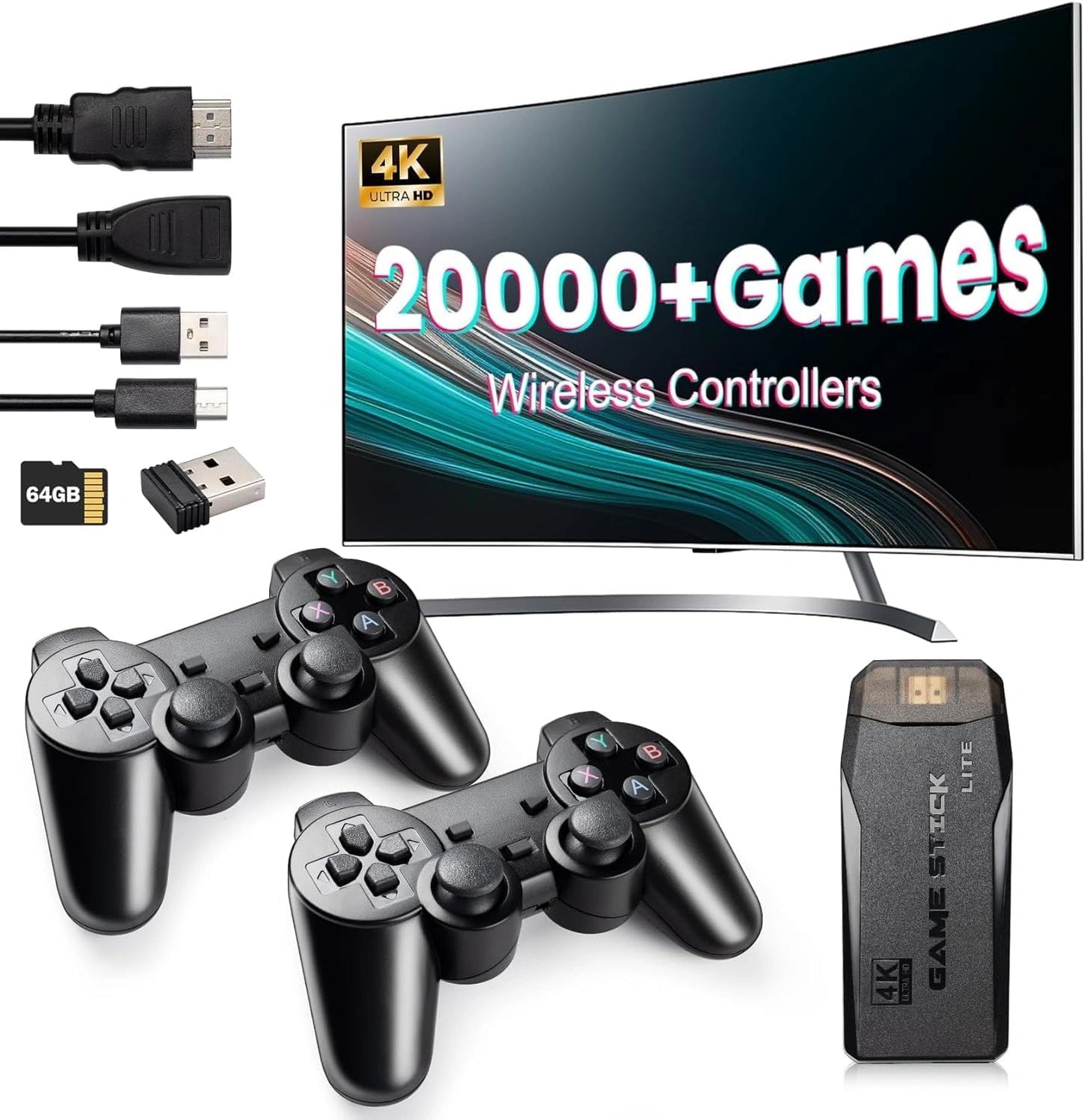 Console de Jeu Rétro 128 Go avec 21 000+ Jeux, 2 Manettes, Clé HDMI 4K, Plug & Play