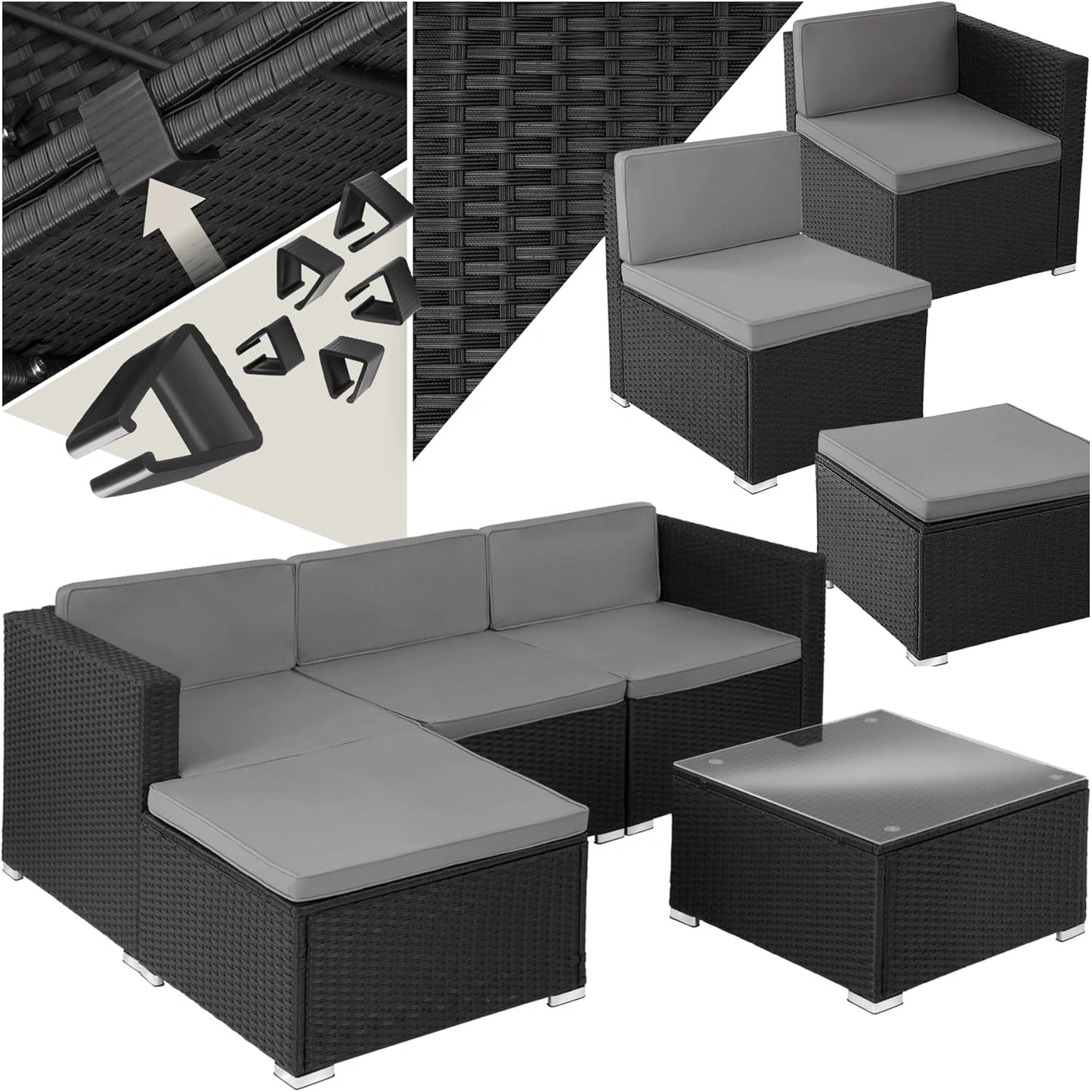 Ensemble de Salon de Jardin en Rotin 4 Places - Canapé, Fauteuils, Pouf et Table