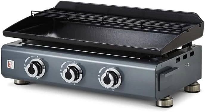 Plancha à Gaz Silvia II G avec 3 Brûleurs en Fonte - Surface de Cuisson 67x34 cm - Grille Chauffante et Tiroir à Graisse - 10 Personnes - 7,5 kW