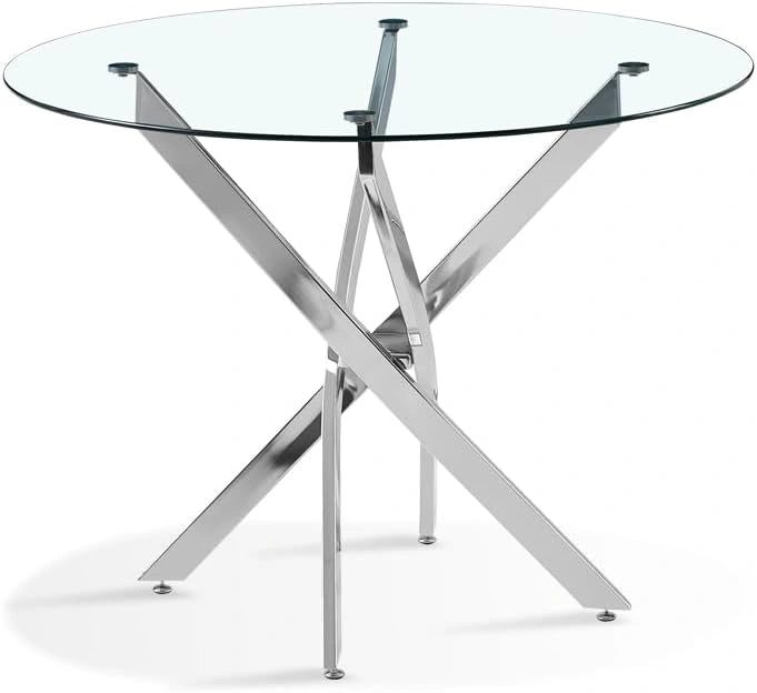 Table à Manger Ronde en Verre 100 cm Design Moderne - Orion