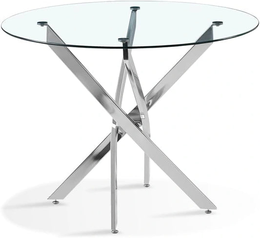 Table à Manger Ronde en Verre 100 cm Design Moderne - Orion