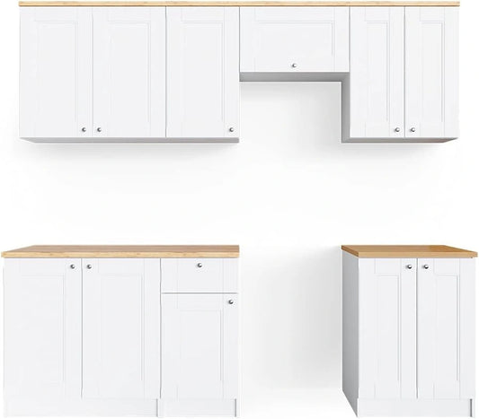 Cuisine Modulable Bergamo 240cm, Blanc, PT Goldkraft, Ajustable pour Adaptation Personnalisée