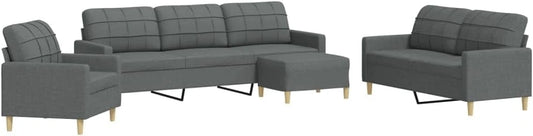 Ensemble de Canapés Modulables 4 Pièces en Tissu Gris Foncé avec Structure Métallique