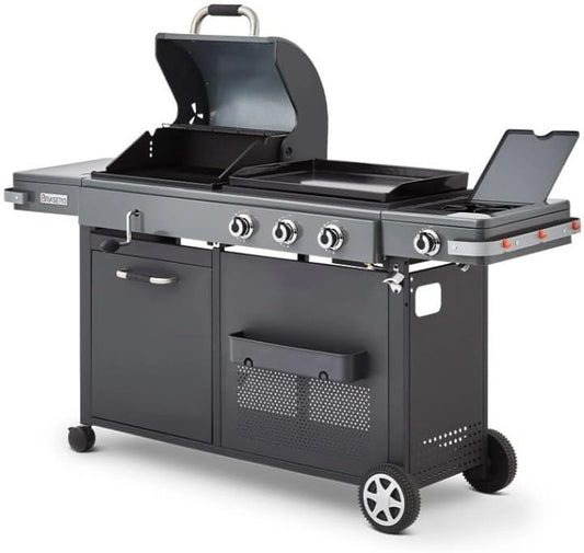 Plancha et Barbecue Bi-énergie avec Plaque et Grille en Fonte – 12,95 kW – Pour 14 Personnes
