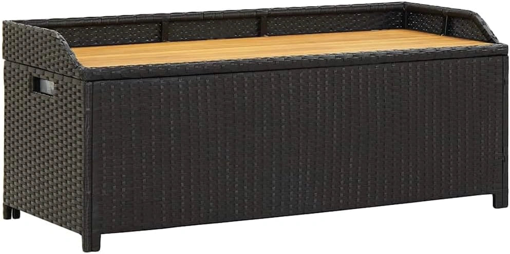 Banc de Jardin avec Coffre de Rangement en Résine Tressée Noire 120 cm
