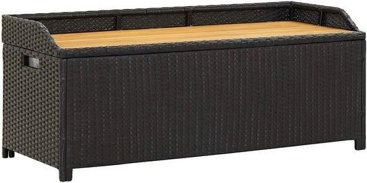 Banc de Jardin avec Coffre de Rangement en Résine Tressée Noire 120 cm