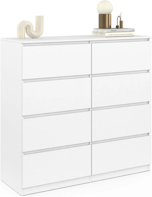 Commode TOMI 8 Tiroirs 110 cm en Bois Blanc