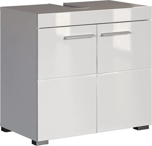 Meuble Bas de Salle de Bain Amanda 60x56x34 cm Blanc Brillant avec Grand Espace de Rangement