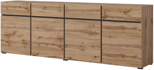 Buffet XL Chêne Noir 225cm - Série Havana: Design 4 Portes et 4 Tiroirs
