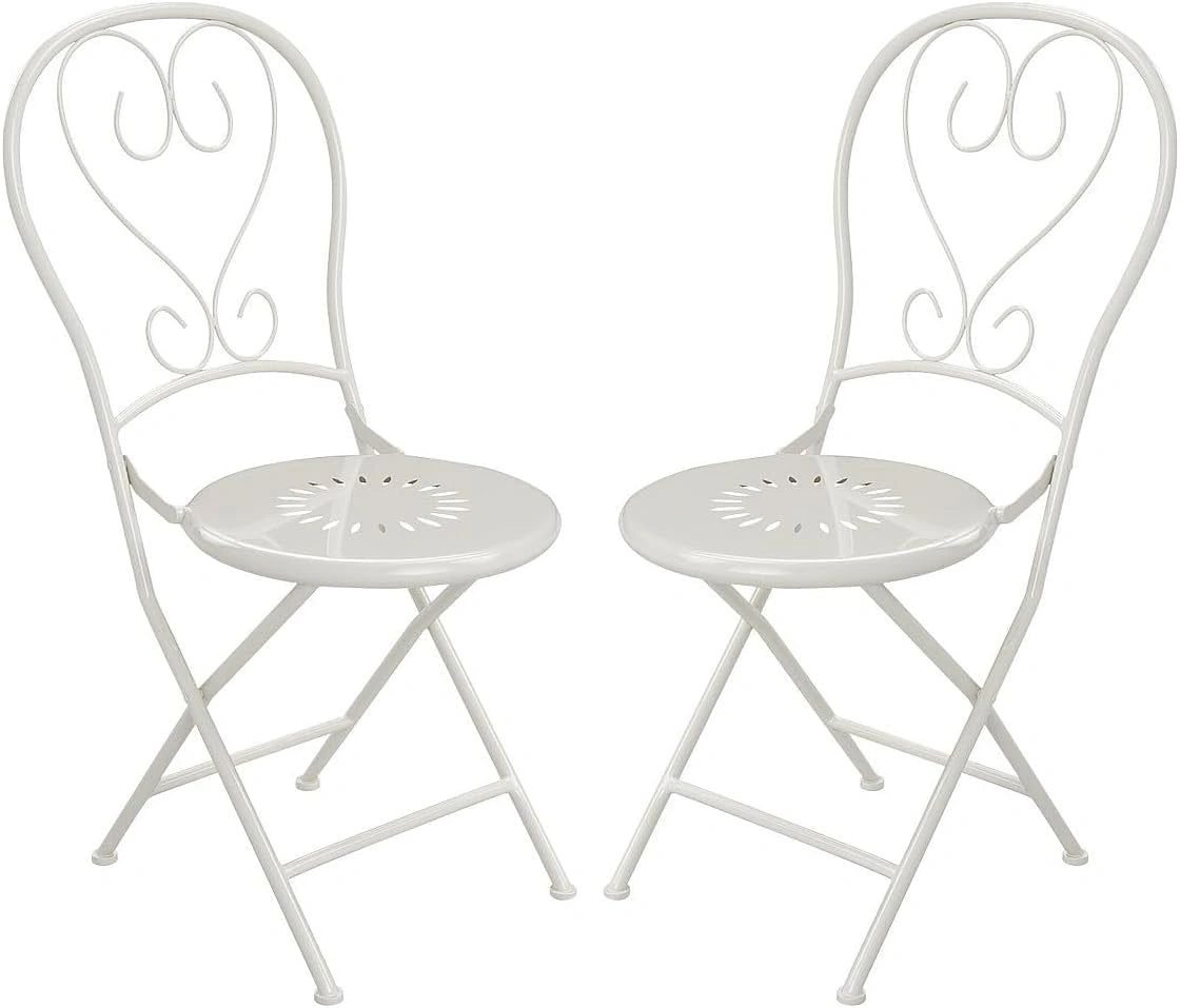 MYLIA - Ensemble de 2 chaises de jardin pliantes en métal style fer forgé - Blanc - Modèle GUERMANTES