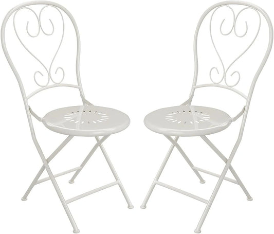 MYLIA - Ensemble de 2 chaises de jardin pliantes en métal style fer forgé - Blanc - Modèle GUERMANTES