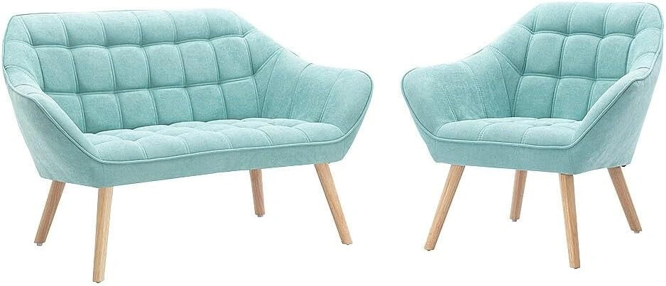 Canapé Deux Places et Fauteuil Vert d'Eau - Modèle Caserta