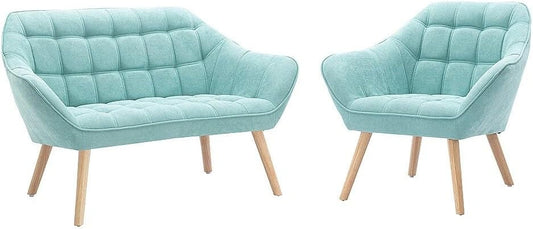 Canapé Deux Places et Fauteuil Vert d'Eau - Modèle Caserta