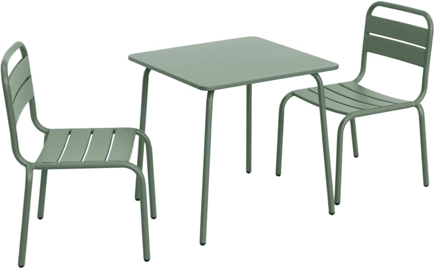 Ensemble de Mobilier de Jardin pour Enfants en Métal avec 2 Sièges - Vert de Gris, 48x48cm