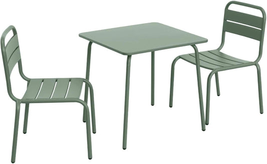 Ensemble de Mobilier de Jardin pour Enfants en Métal avec 2 Sièges - Vert de Gris, 48x48cm