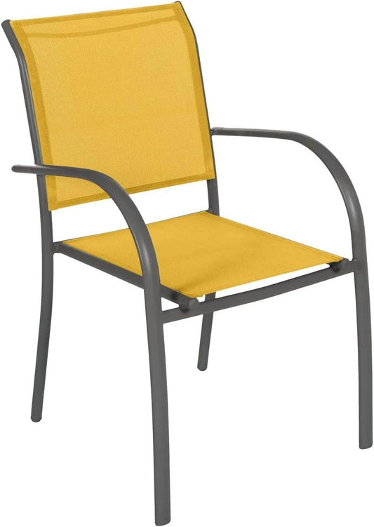 Chaise de Jardin Empilable Piazza - Jaune Moutarde et Graphite - Aluminium Antirouille - Mobilier d'Extérieur