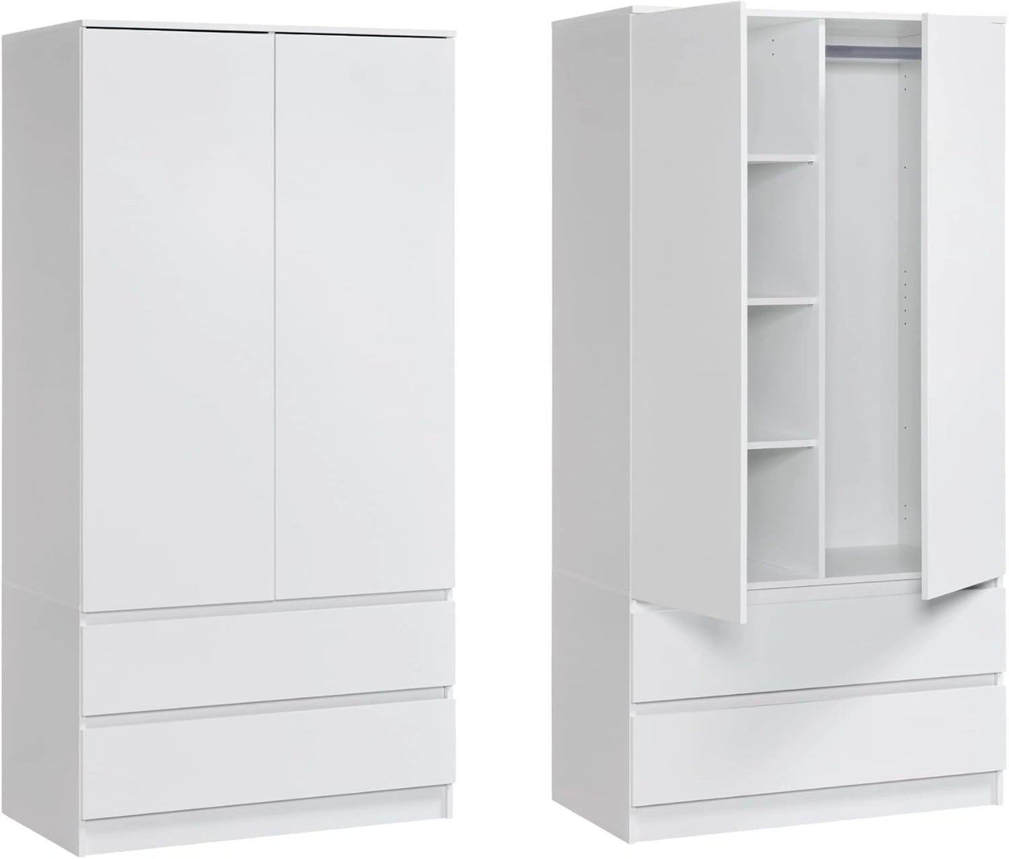 Garde-robe Moderne Blanche avec Portes et Tiroirs, Armoire de Chambre ou Couloir
