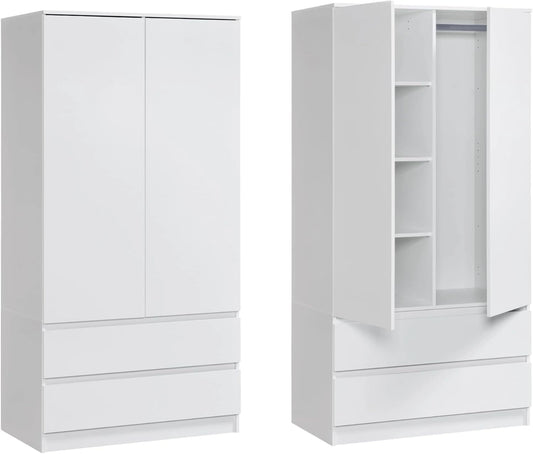 Garde-robe Moderne Blanche avec Portes et Tiroirs, Armoire de Chambre ou Couloir