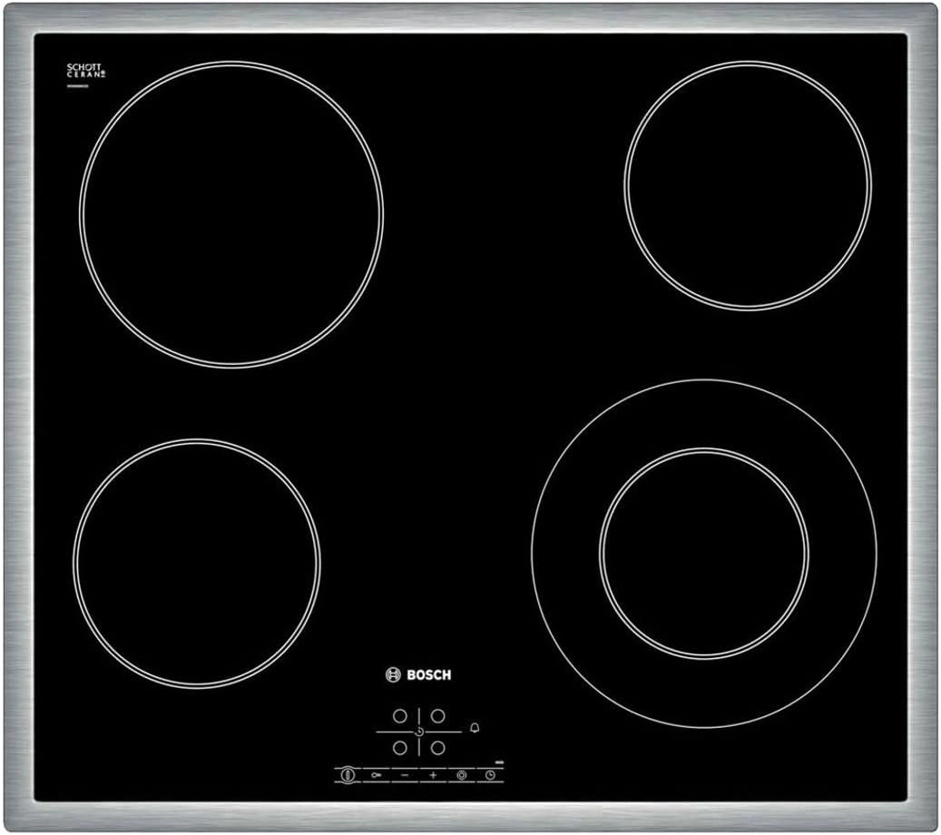 Plaque Vitrocéramique Bosch 60cm, Série 4, Cadre Inox, 4 Zones, Noir