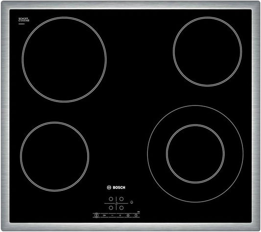 Plaque Vitrocéramique Bosch 60cm, Série 4, Cadre Inox, 4 Zones, Noir