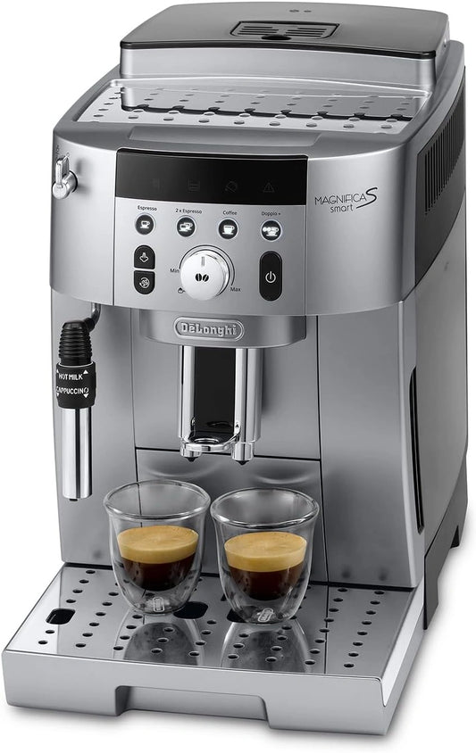 De'Longhi Magnifica S Smart Machine à Café Automatique avec Mousseur à Lait, Compacte, 4 Recettes, Argent et Noir