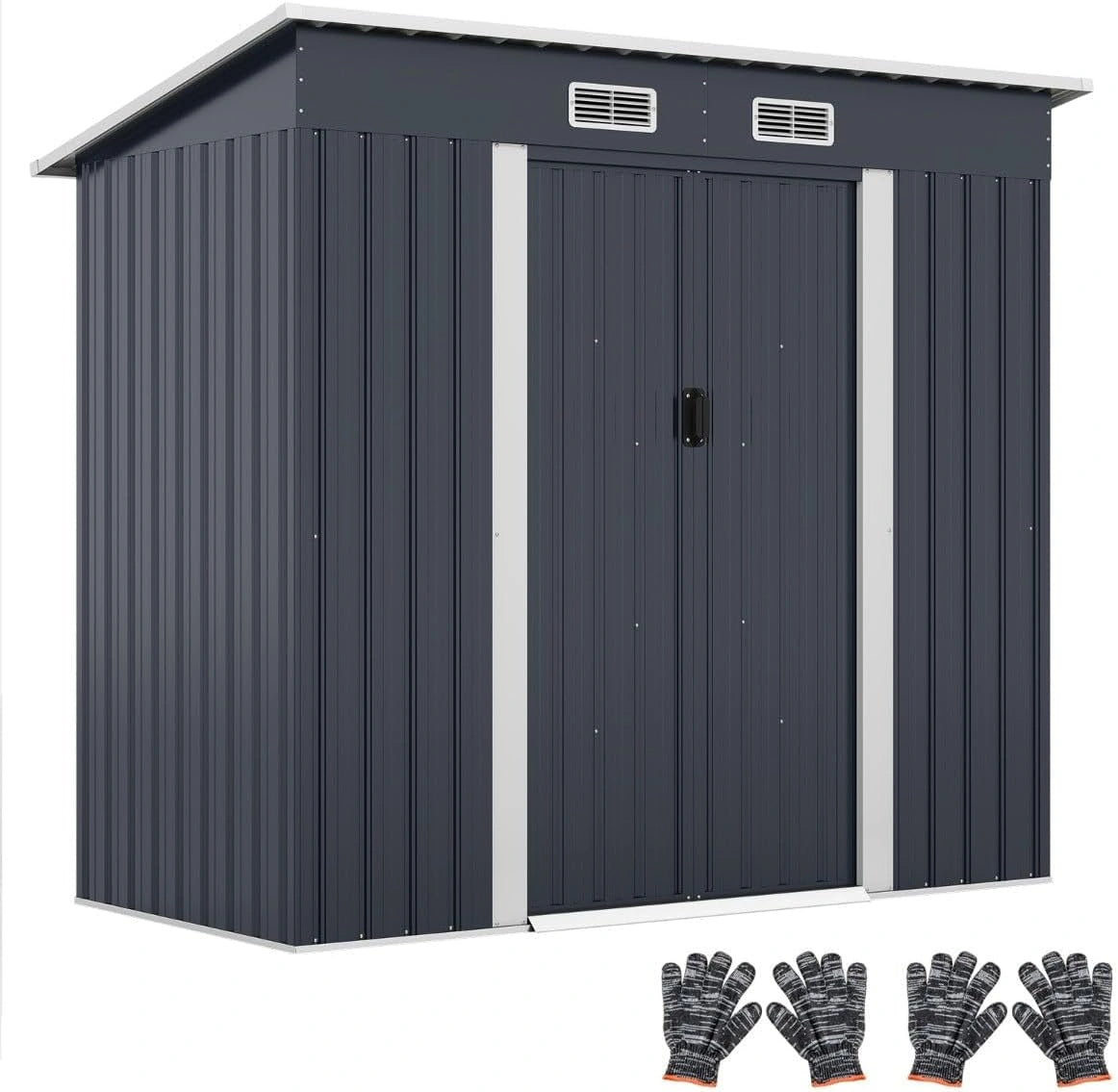 Cabane de Jardin en Métal 213x112x185 cm avec Toit Inclinable et Portes Coulissantes Grises