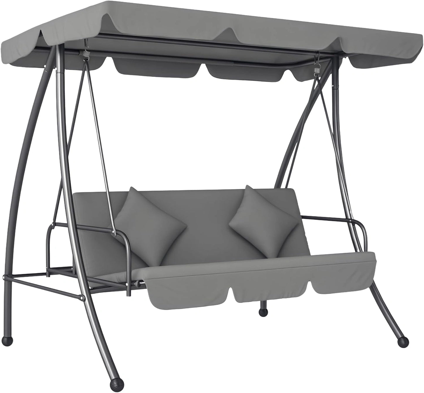 Balancelle de Jardin 3 Places Réglable avec Matelas - Noir Gris Clair