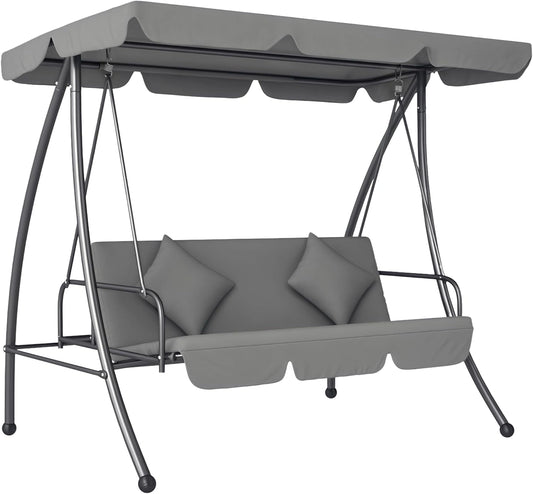 Balancelle de Jardin 3 Places Réglable avec Matelas - Noir Gris Clair