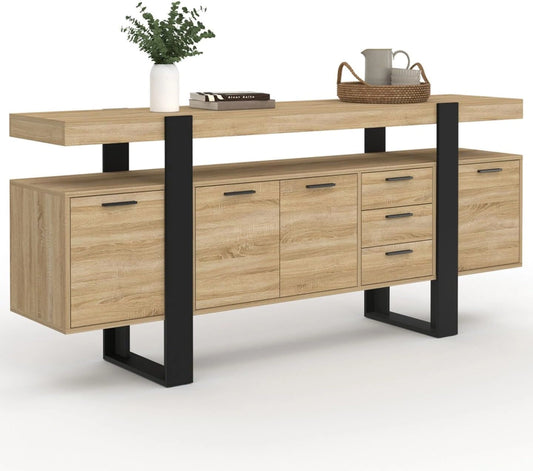 Buffet Phoenix XXL 180 cm en Bois Noir avec 4 Portes et 3 Tiroirs