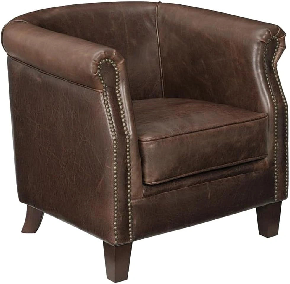Fauteuil Club en Cuir Vieilli Marron ENGUERRAND - Confort Élite