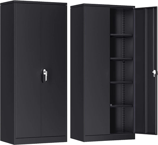 Armoire métallique SUPEER avec étagères ajustables - Rangement industriel noir 180x80x40 cm