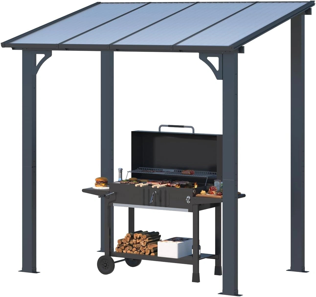 YODOLLA Pavillon à Toit Rigide 2,4x1,5m – Abri de Jardin Étanche pour Terrasse, Barbecue et Rangement