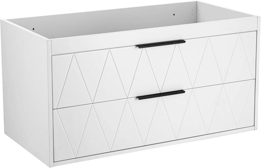 Armoire de Salle de Bain Suspendue 90cm, 2 Tiroirs Spacieux, Design Scandinave Blanc, Décor Ligne, Sans Lavabo