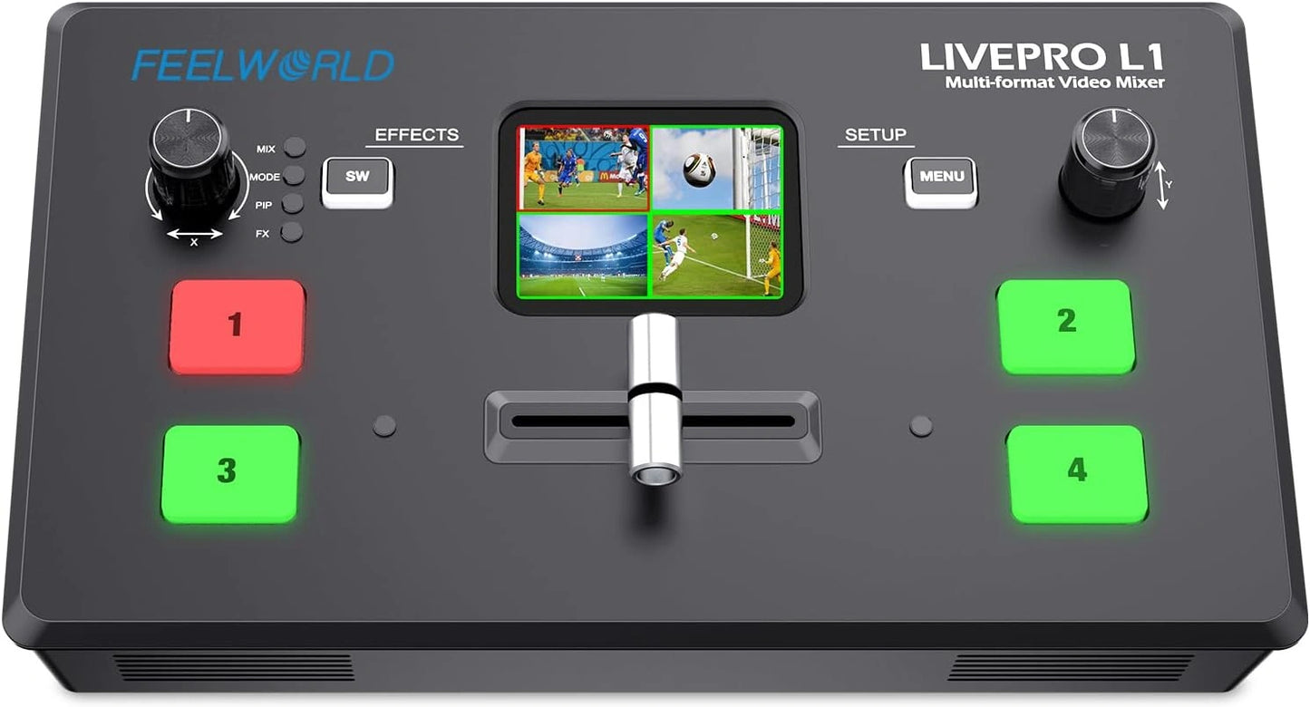 FEELWORLD LIVEPRO L1 V1 Mélangeur Vidéo Multicaméra avec Écran LCD 5,1 cm, 4 Entrées HDMI, Sortie USB 3.0 pour Diffusion en Direct