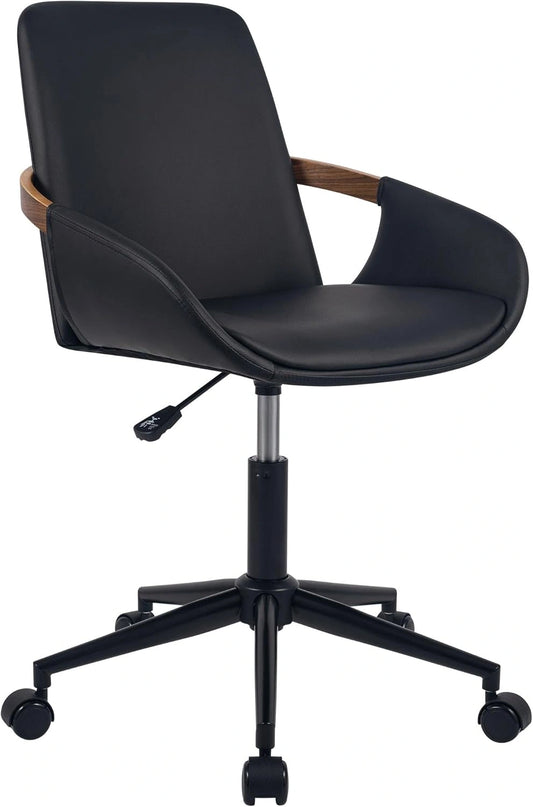 Chaise de Bureau Ergonomique Daina en Similicuir avec Réglage en Hauteur, Pivot 360° et Roulettes, Revêtement Confortable, Couleurs : Noyer/Noir