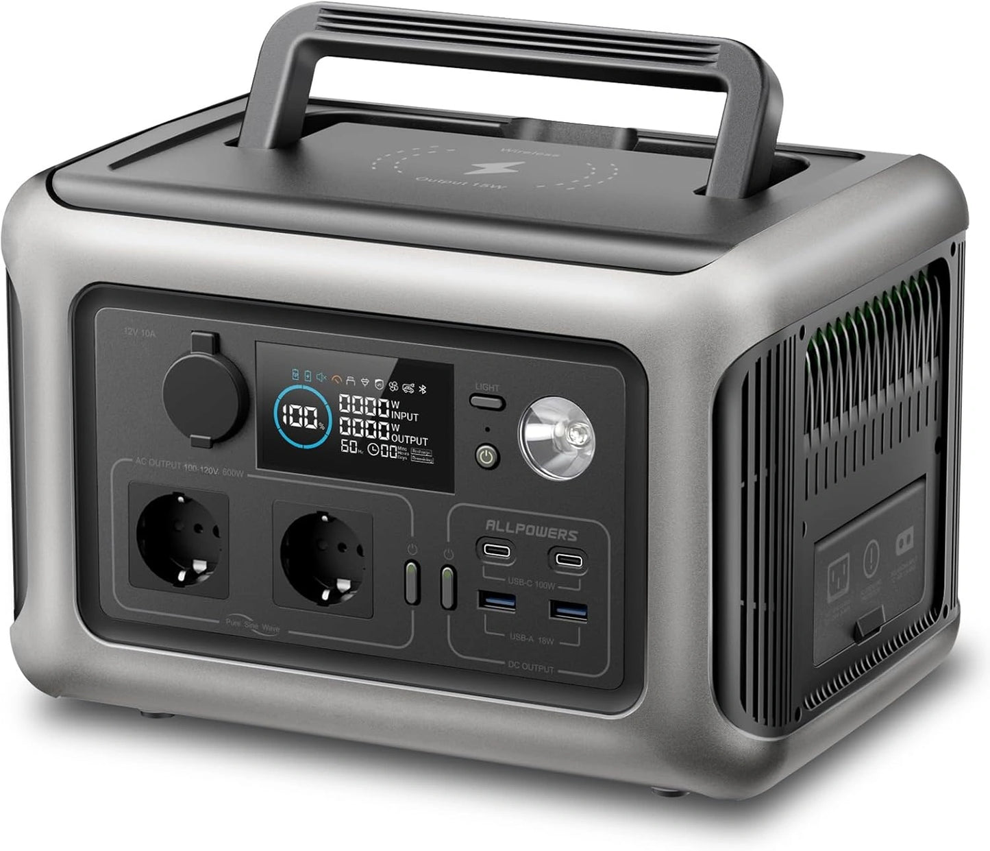 ALLPOWERS R600 Batterie Portable 299Wh, LiFeP04 3500 Cycles+, Recharge Rapide 0-80% en 30min, Charge Sans Fil 15W, Générateur Solaire pour Camping et Extérieur