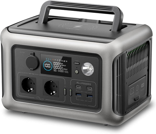 ALLPOWERS R600 Batterie Portable 299Wh, LiFeP04 3500 Cycles+, Recharge Rapide 0-80% en 30min, Charge Sans Fil 15W, Générateur Solaire pour Camping et Extérieur