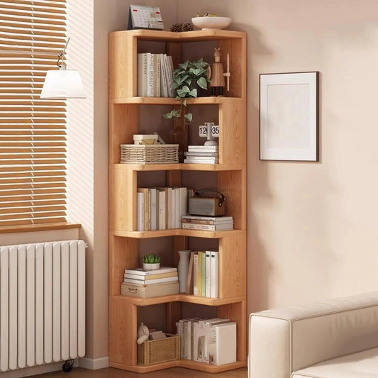 Étagère d'angle vintage en bois massif pour salon ou bureau