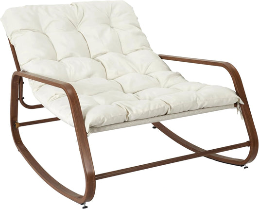 Fauteuil à Bascule Miami Blanc - Effet Bois pour Jardin, 92x69x130 cm