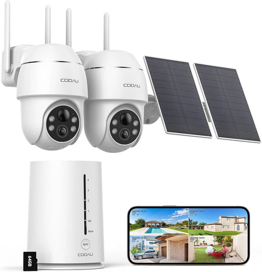 Caméra de Surveillance Extérieure 4MP Sans Fil CIOAU - Système Solaire - Kit avec Base et 2 Caméras - Résolution 2.5K | Stockage 64 Go | Vue Panoramique 360° | 4 LED | Sécurité des Données